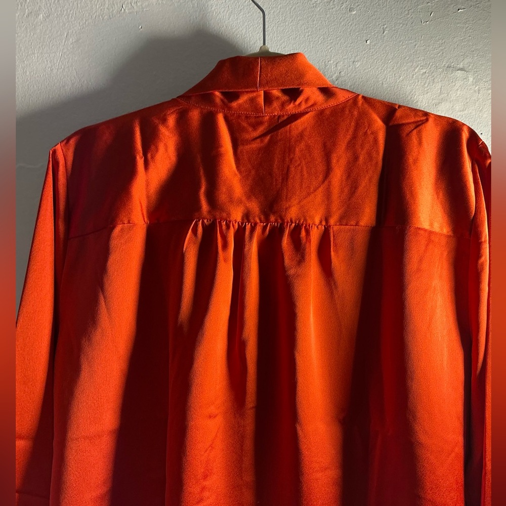 Ann Taylor Vibrant Orange Satin Blouse with Neck Tie - Picture 8 of 15